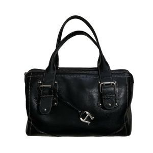 Vintage Y2k Etienne Aigner satchel dr bag black pebbled leather w silver charm